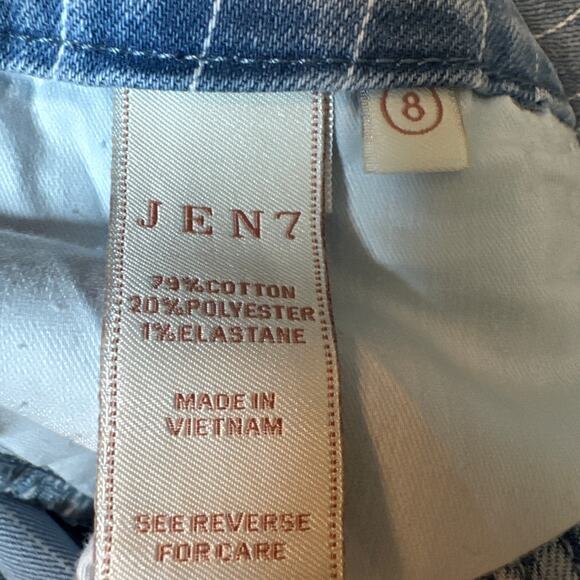 Jen7 For All Mankind Cropped Wide Leg Jeans Blue Pinstripe Stretch Denim Size 8 - Picture 9 of 10
